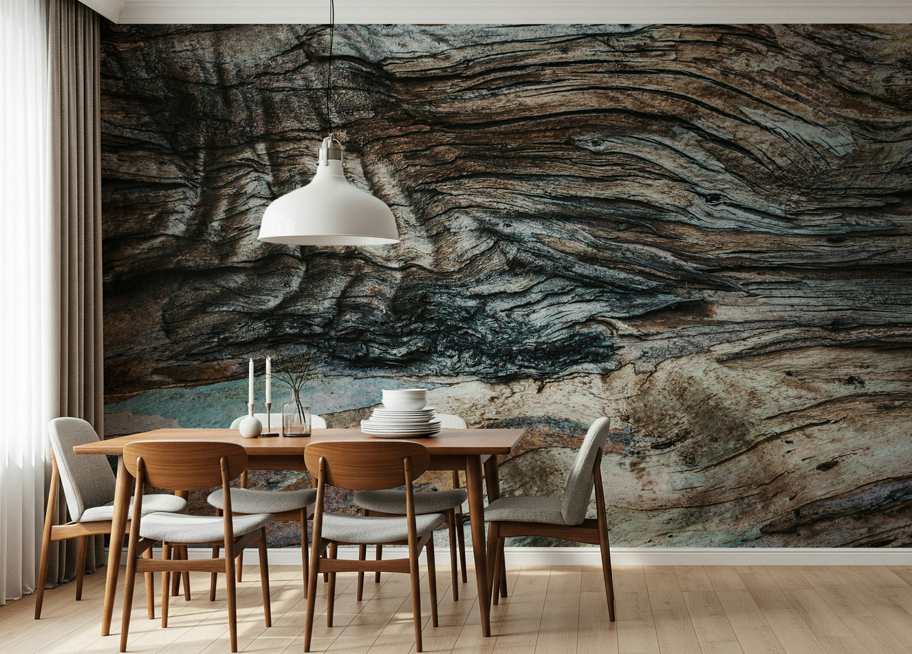 Eucalyptus Bark Texture Wall Mural featuring natural bark patterns in earthy tones for rustic or nature-inspired interiors.