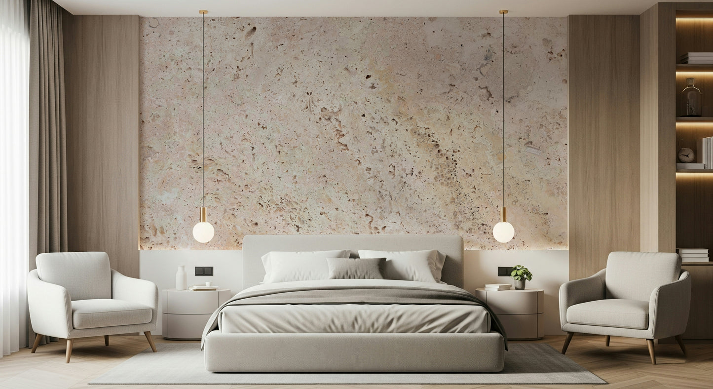 Calming beige stone wallpaper mural featuring realistic stone details for accent walls or feature spaces.