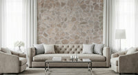 Stone mosaic wallpaper mural showcasing layered stone tiles in neutral and earthy colors.
