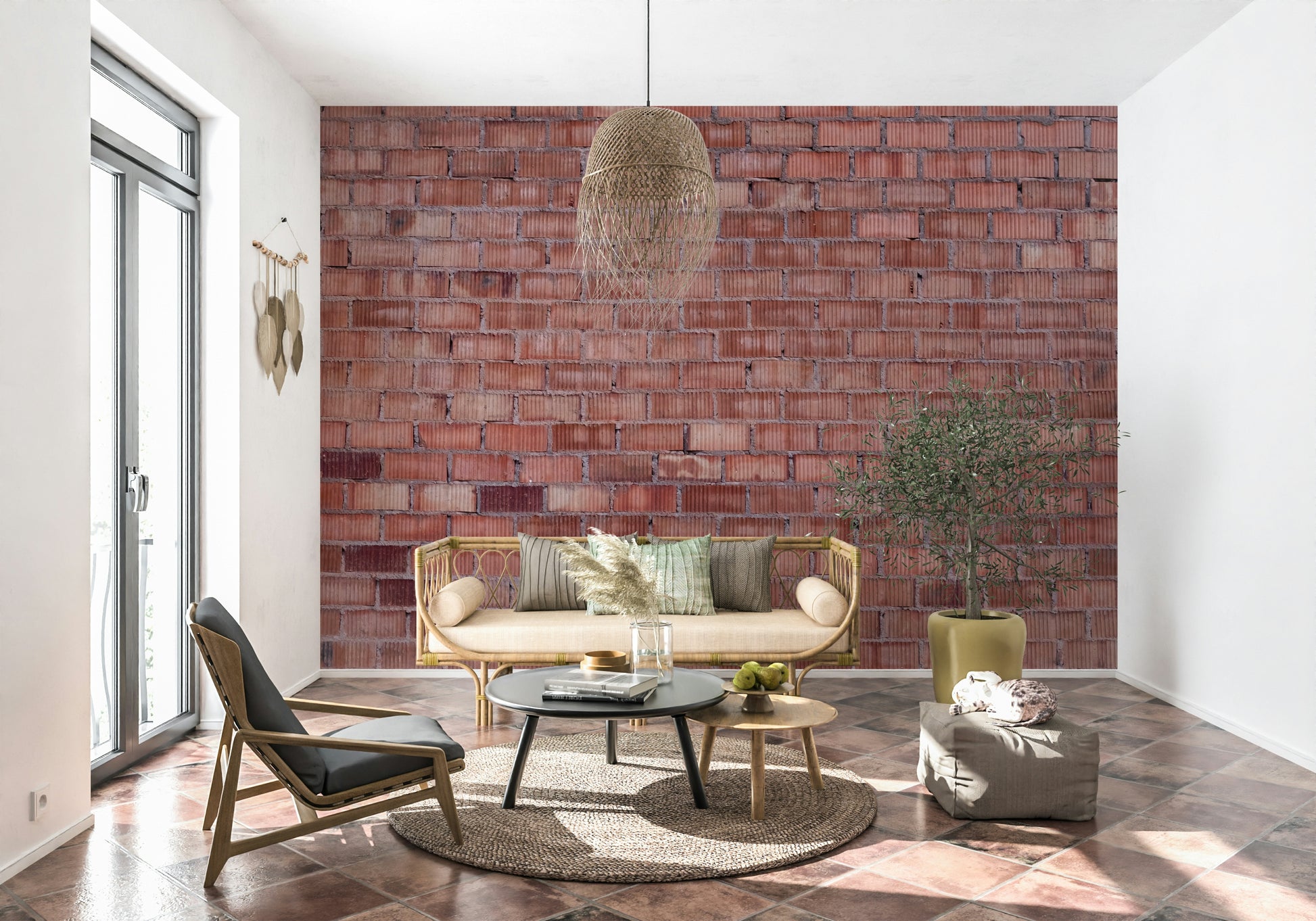 Wall mural with warm terracotta tones and detailed brick textures for modern rustic interiors.