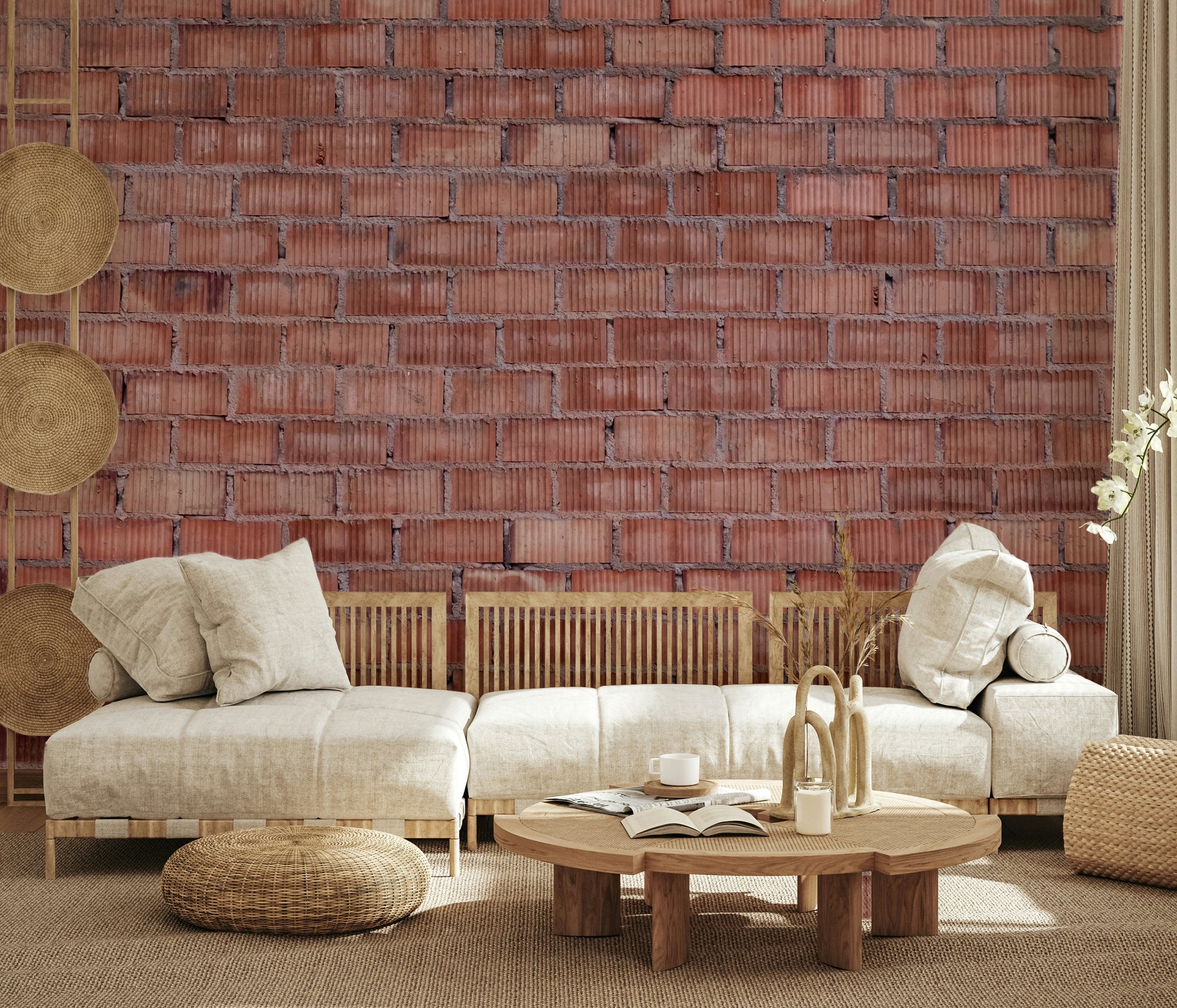 Warm-toned brick wall mural blending rustic textures and terracotta shades for elegant interiors.