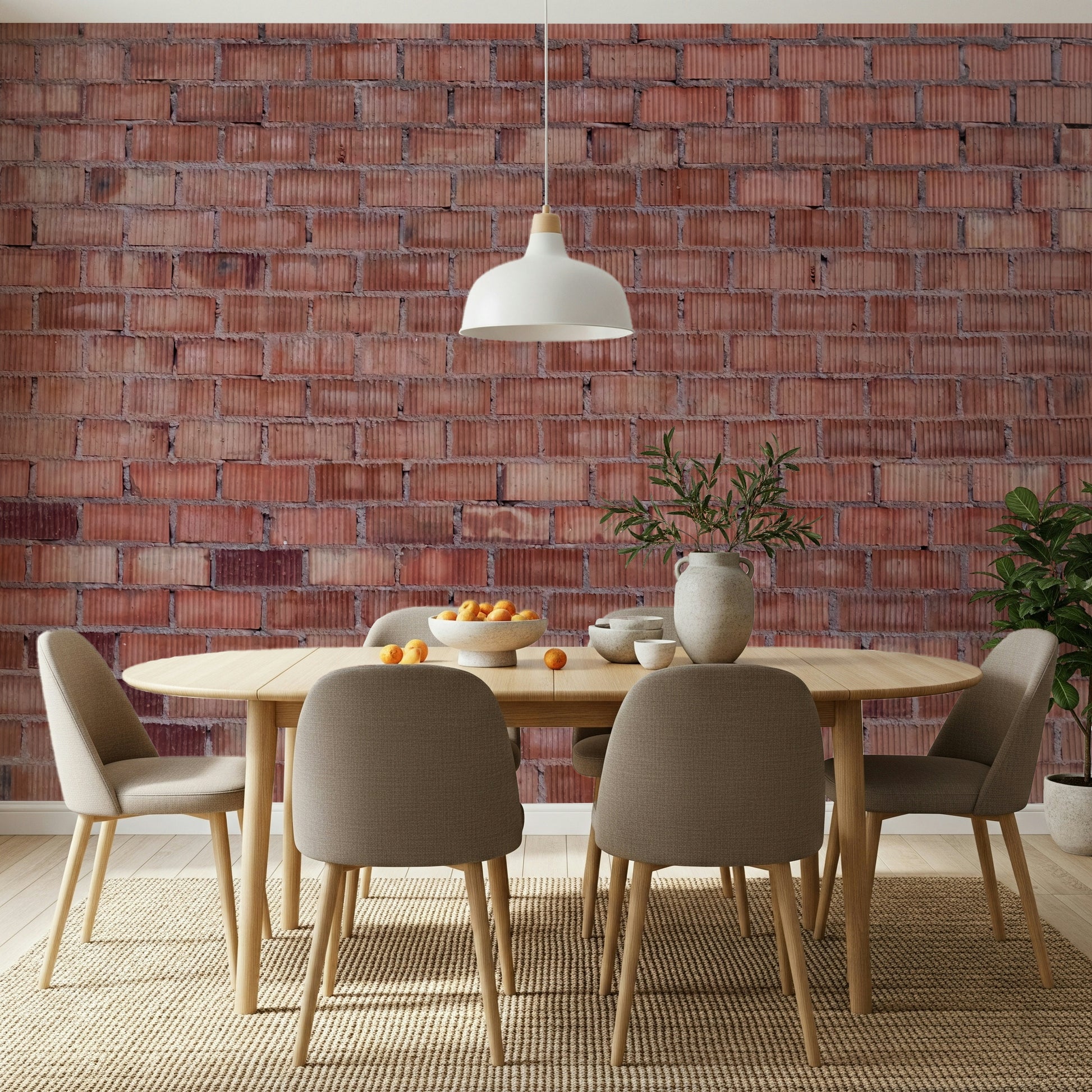 Rustic brick wall mural in terracotta hues with authentic weathered details for loft or living spaces.