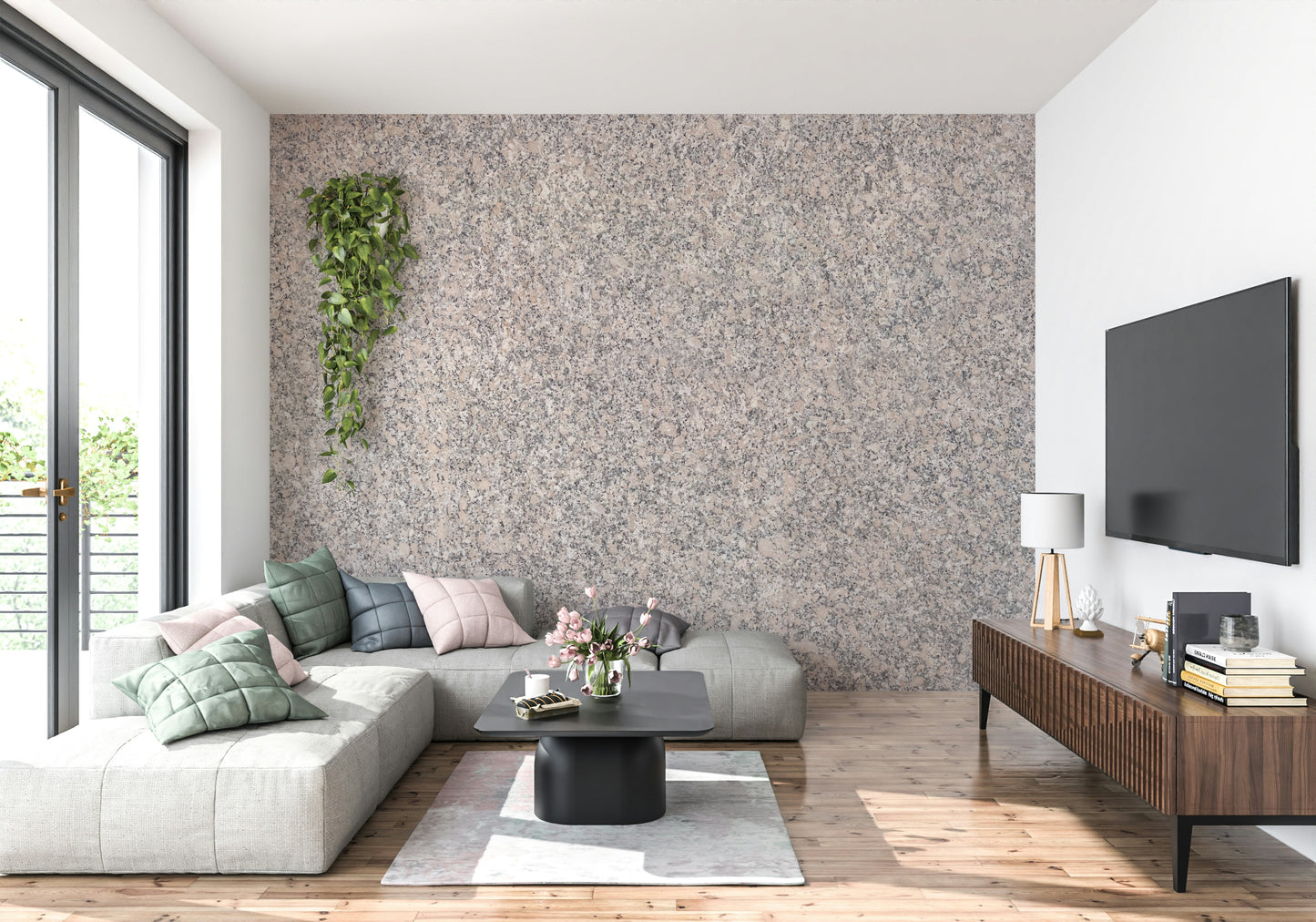 Decorative mural showcasing natural stone slabs in elegant harmony