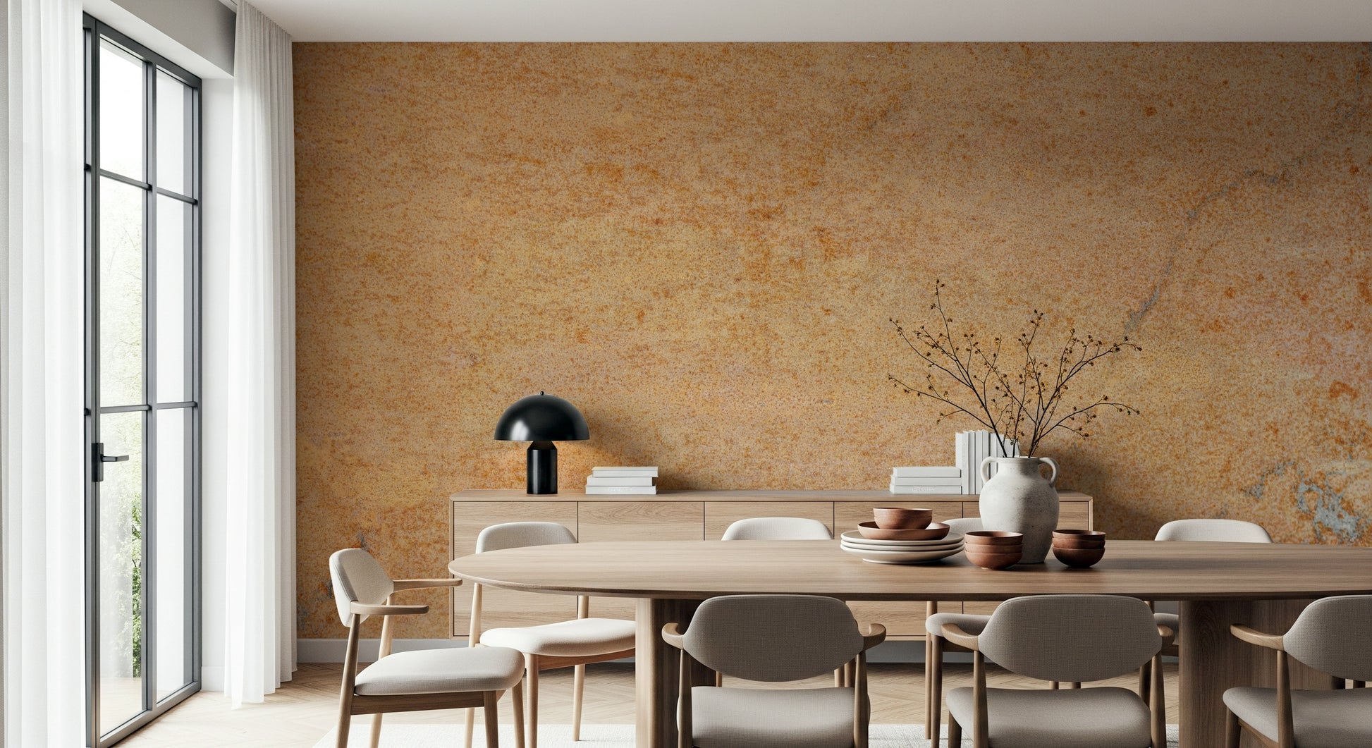 Oxidized copper and bronze textures creating aged look, wall mural for living room