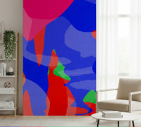 "Bold scattered dots in warm tones, Hot Dots mural for living room"
