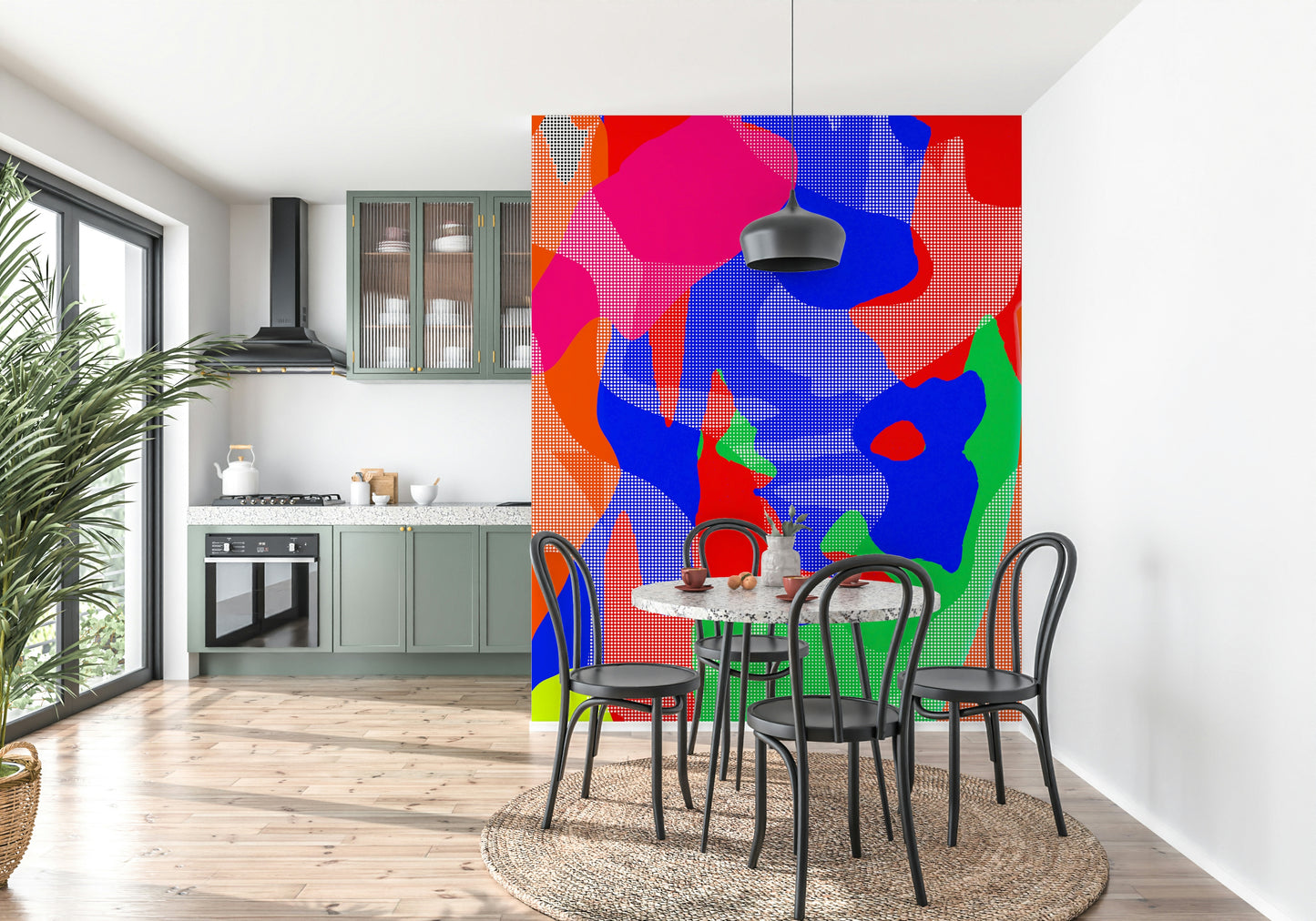 Abstract fiery dot design creating energetic effect, decorative wall mural