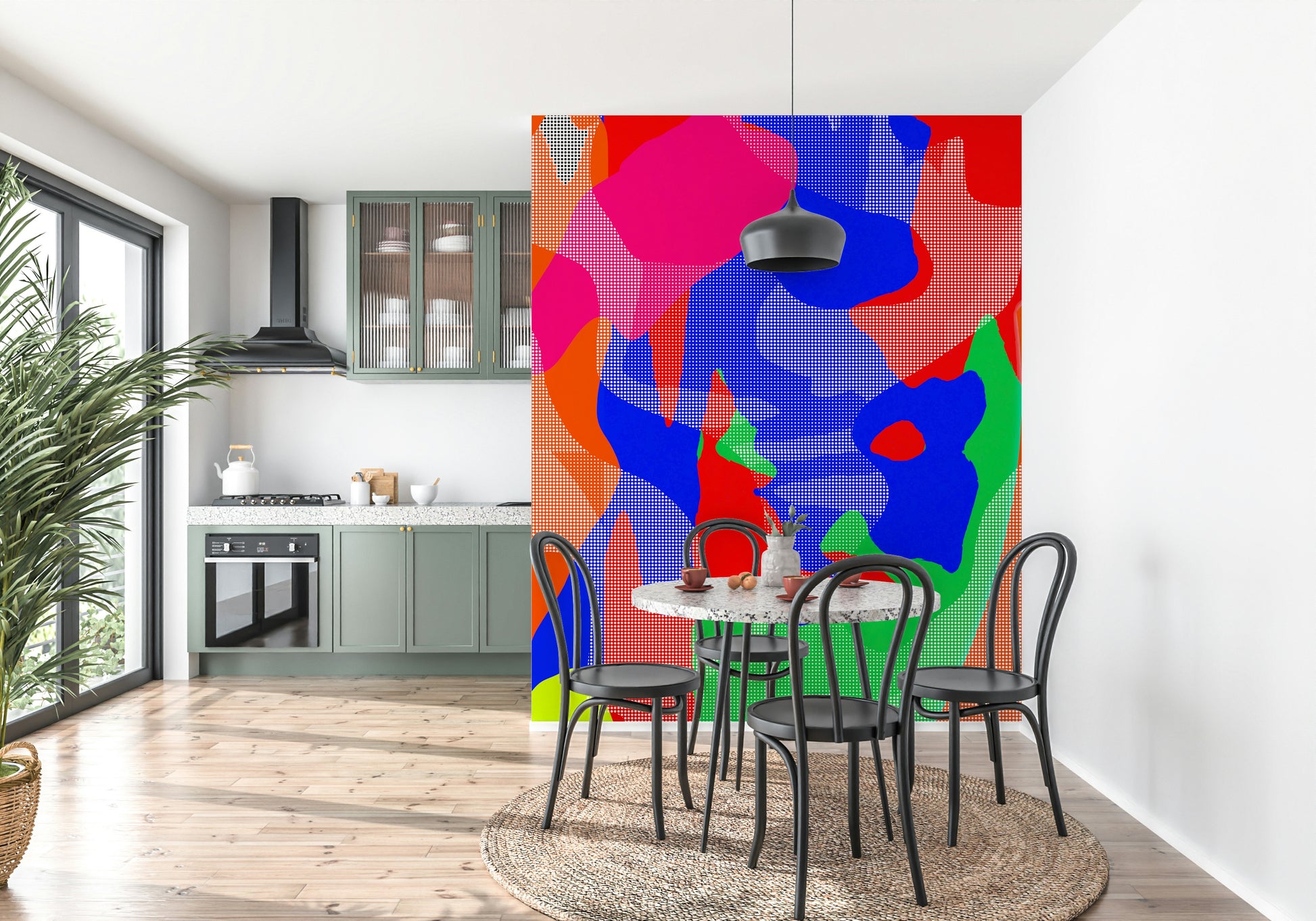 Abstract fiery dot design creating energetic effect, decorative wall mural
