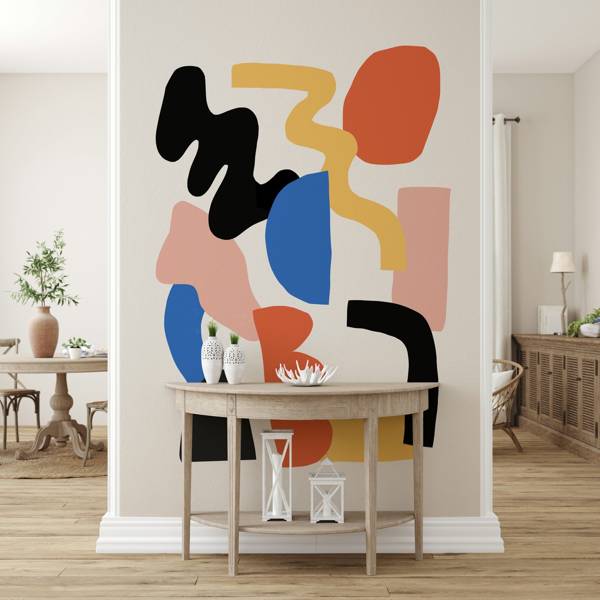 Dynamic block shapes in vibrant shades, Abstract Block Party wall mural