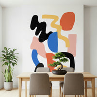 Colorful block collage creating energetic abstract mural