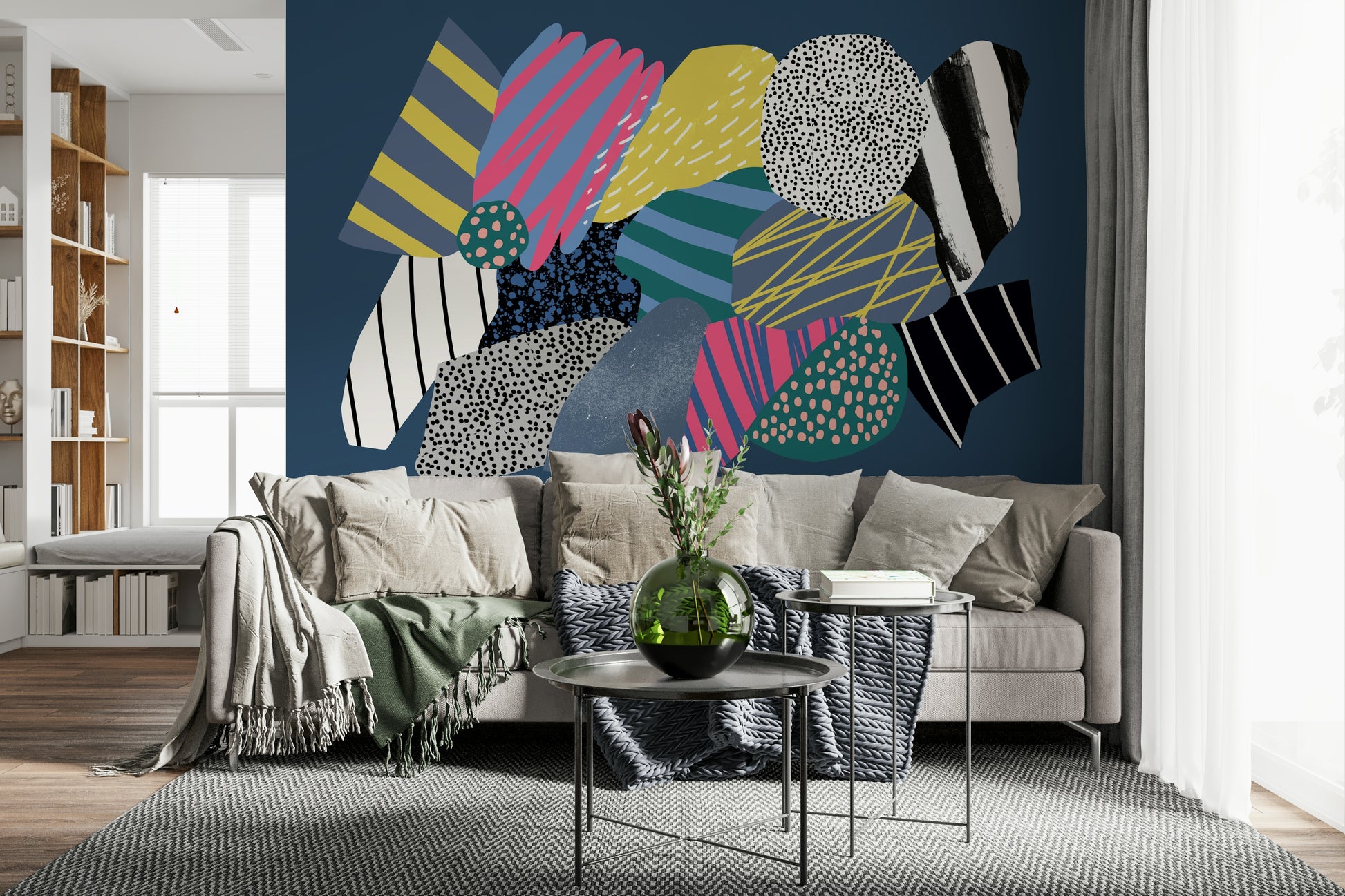 Galaxy Spaceship Wall Mural – Decorative mural showcasing a spacecraft navigating a colorful cosmic background.