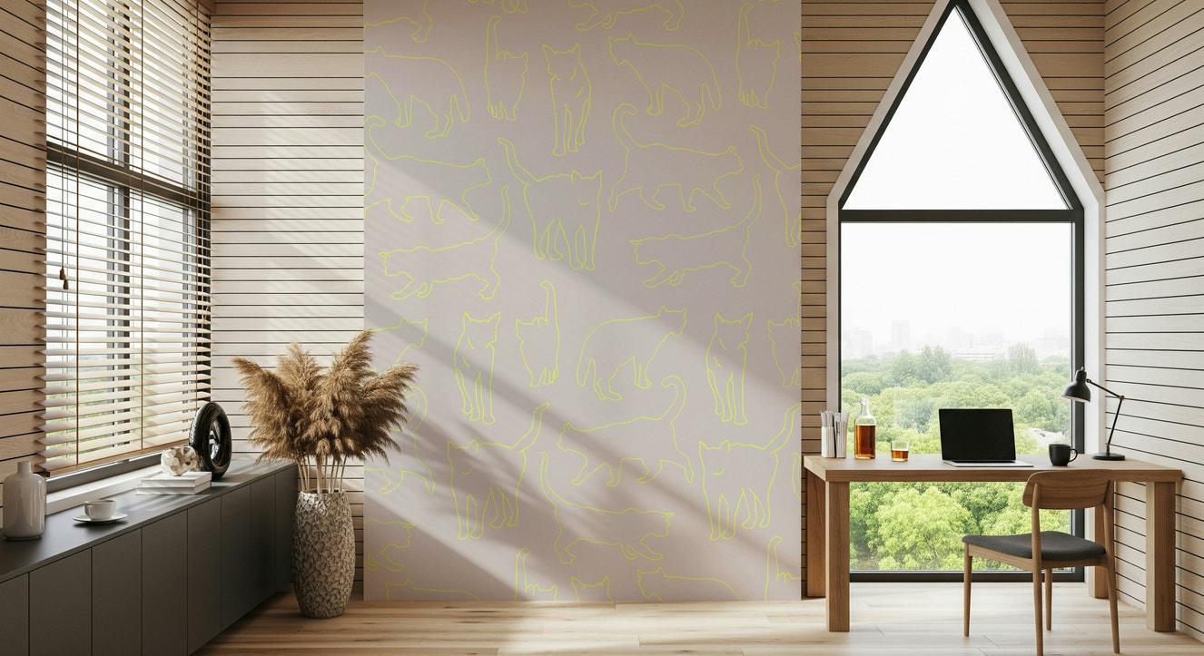 Neon Cats Wall Mural – Vibrant mural featuring glowing neon cat silhouettes in bold, colorful hues.