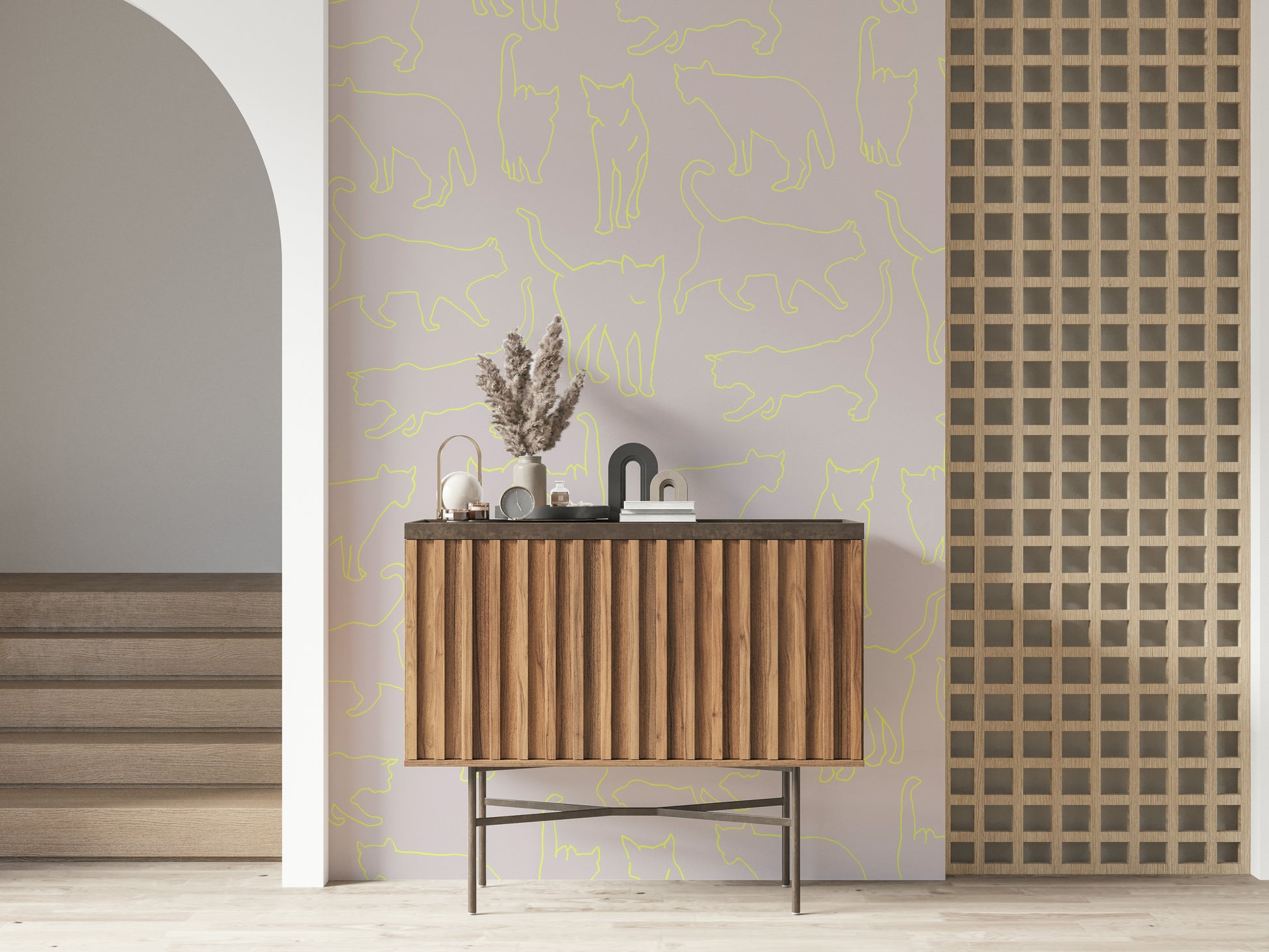 Pop-Art Neon Cat Wall Mural – Artistic wallpaper with neon cat motifs in a fun, bold composition.