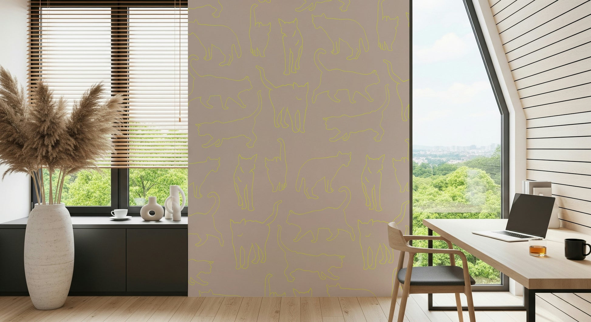 Neon Cat Silhouettes Wallpaper – Bold and playful mural with glowing neon cats in various poses.