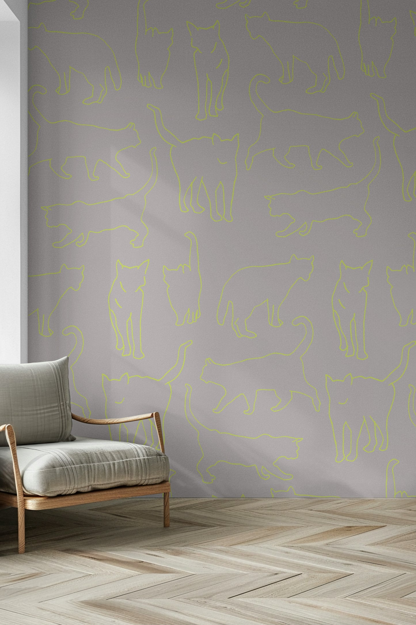 Electric Neon Cat Mural – Vibrant decorative wallpaper with glowing neon cats for modern and playful interiors.