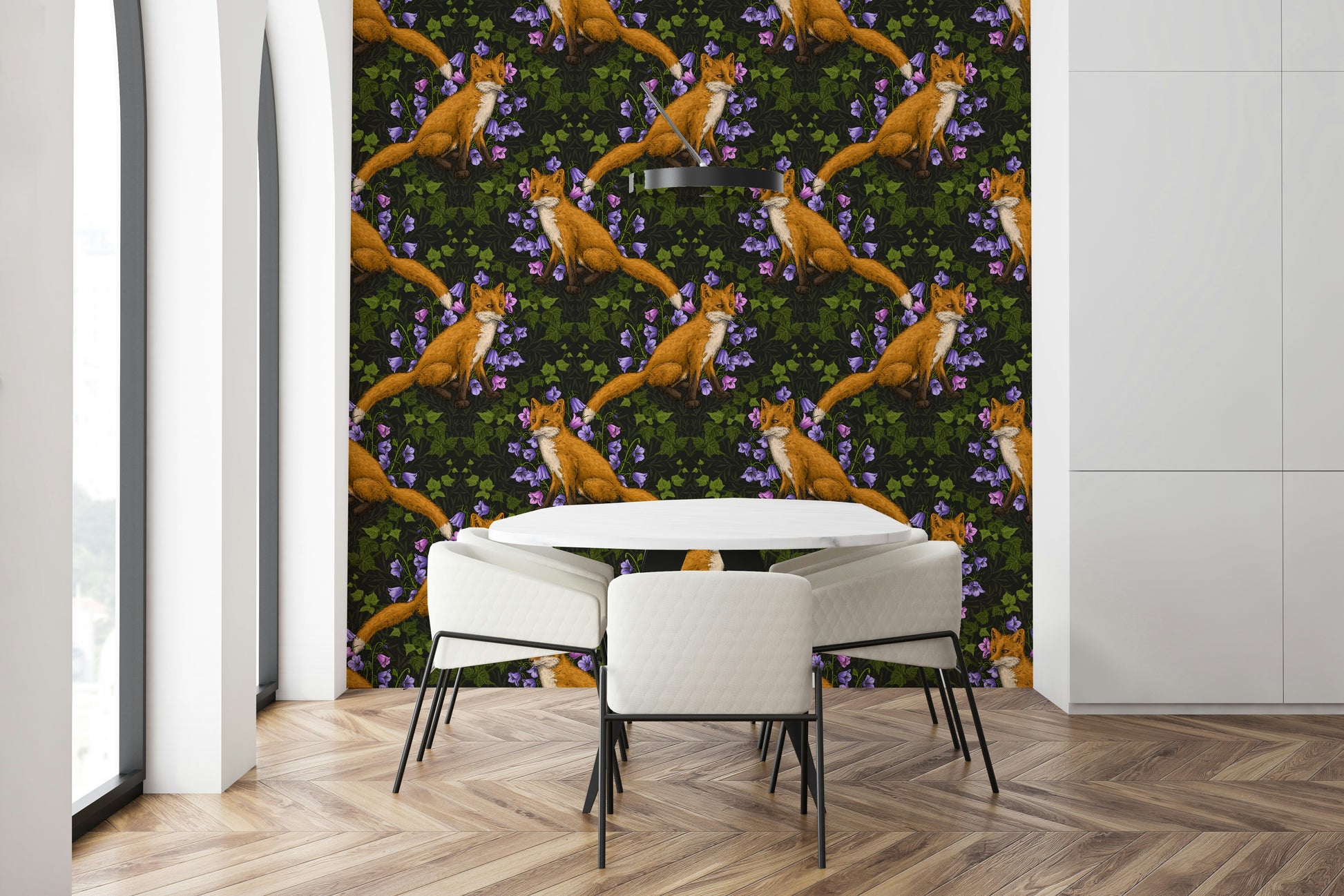 Woodland Creatures and Ivy Wallpaper – Peaceful forest design highlighting a fox amid verdant ivy.