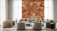 Golden Veined Burnt Sienna Marble Wallpaper – Elegant wall design with natural marble textures in rich sienna and gold.