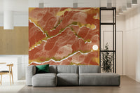 Luxe Burnt Sienna and Gold Veins Wall Mural – Contemporary marble-inspired mural showcasing deep sienna layers with gilded accents.