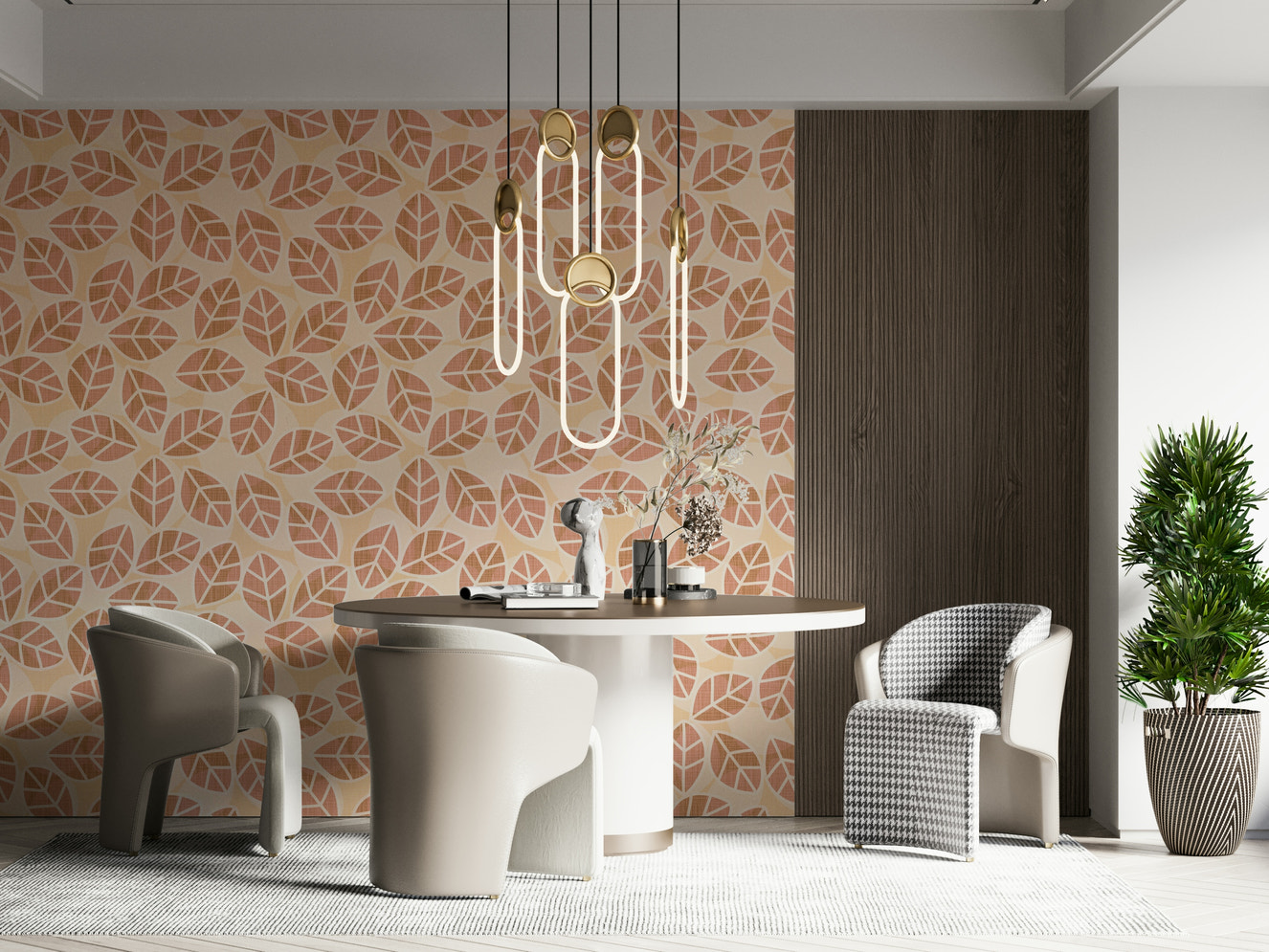 Autumn Blush Leaves Wallpaper – Warm, elegant wallpaper featuring autumn leaves in soft blush and amber tones.