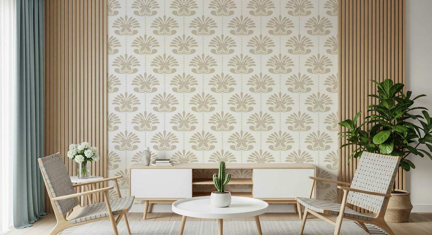 Chic Symmetrical Flower Pattern Wallpaper – Modern wallpaper with structured floral symmetry for refined interiors.