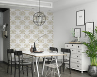 Floral Mirror Pattern Wallpaper – Sophisticated design of repeating floral elements in a chic symmetrical layout.