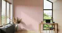 Striped Pink Floral Wallpaper – Decorative design combining pastel pink blossoms with vertical and horizontal stripes.