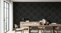 Monochrome Black Charcoal Waves Wall Mural with fluid, abstract lines, offering a sleek and contemporary geometric wallpaper look.