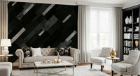Industrial Chic Layered Wall Mural – Urban-inspired design combining deep charcoal with soft silver-grey layered patterns.