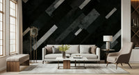 Abstract Silver Grey Charcoal Mural – Sophisticated layered pattern creating depth with grey and silver tones.