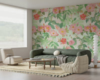 Classic Redouté Rose Wallpaper Mural – Detailed, vintage-style floral mural with lush rose blossoms and greenery.