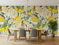 Lemon Tree Bloom Wall Mural – Vibrant mural of lemons ripening among lush foliage and springtime blooms.