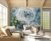Floral Dandelion Seeds Wall Mural – Gentle design featuring floating dandelion seeds in motion, evoking calm and grace.