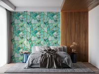 Decorative wall mural of natural aqua marble with golden highlights