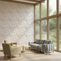 Whimsical floral wallpaper with delicate painterly blossoms