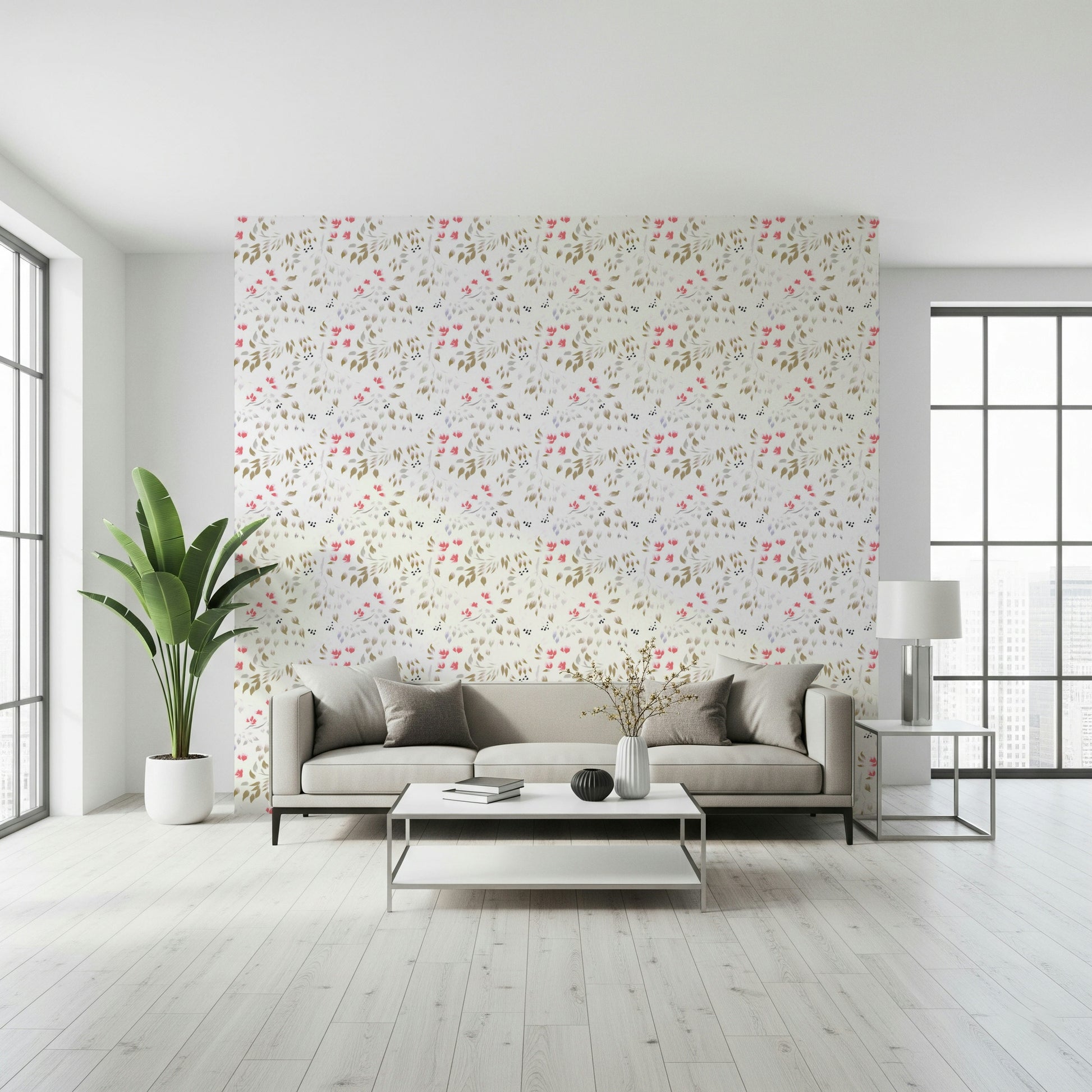 Contemporary wall covering featuring artistic layered flower petals