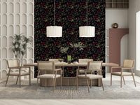 Nature-inspired wall mural with dramatic blooms in noir palette