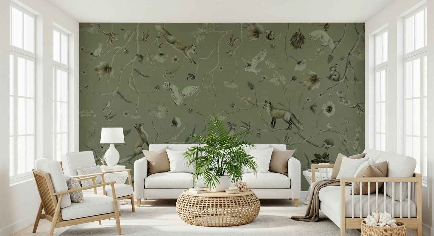 Serene woodland scene with trees and gentle forest foliage