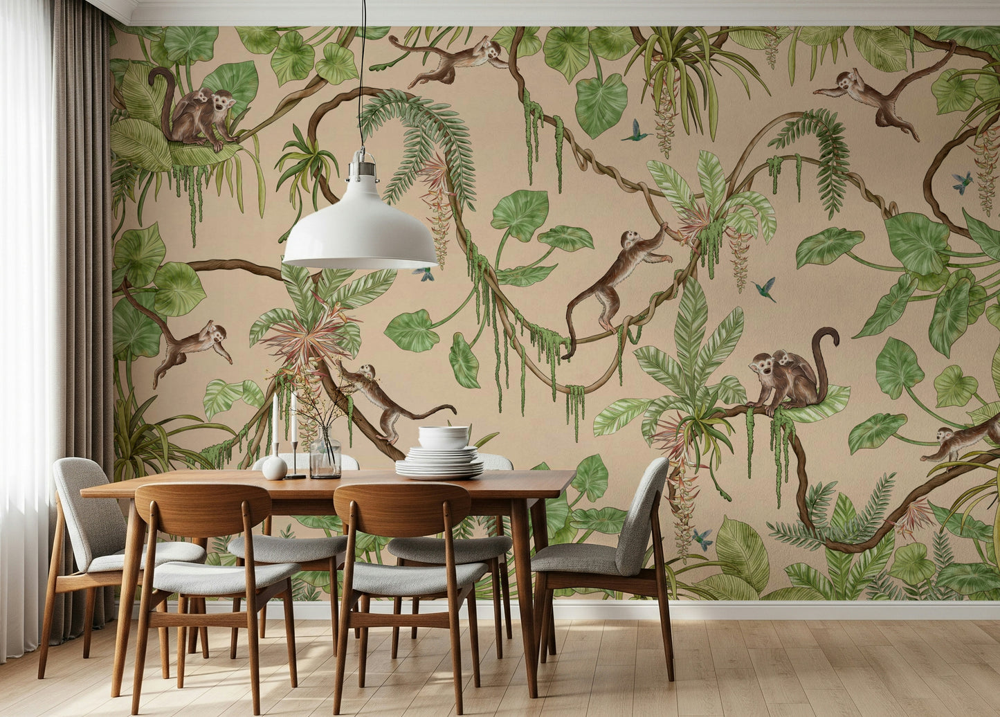 Fun and colorful mural of monkeys and jungle animals at play