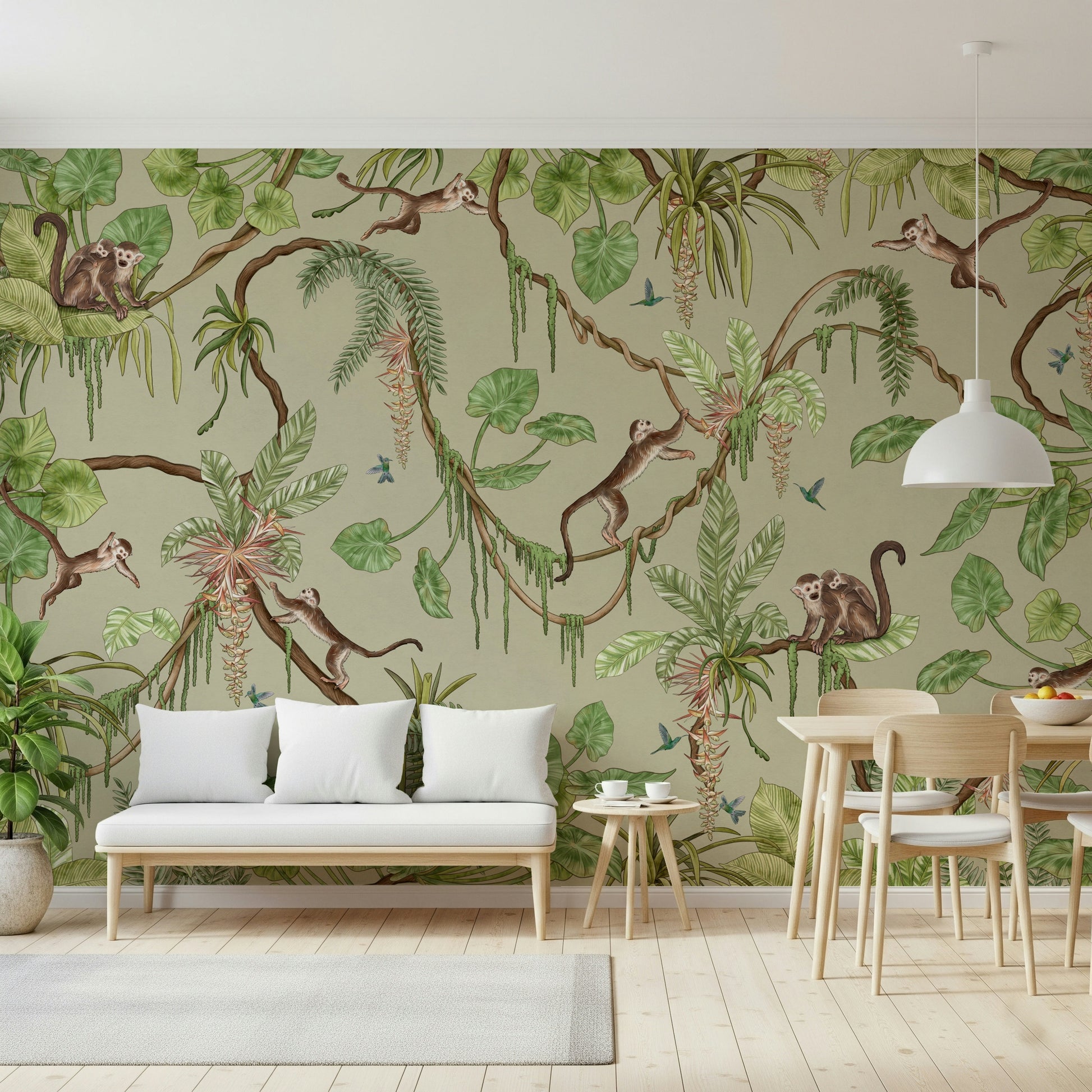 Decorative wall art showing a vibrant tropical jungle filled with wildlife