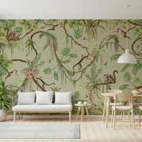 Decorative wall art showing a vibrant tropical jungle filled with wildlife