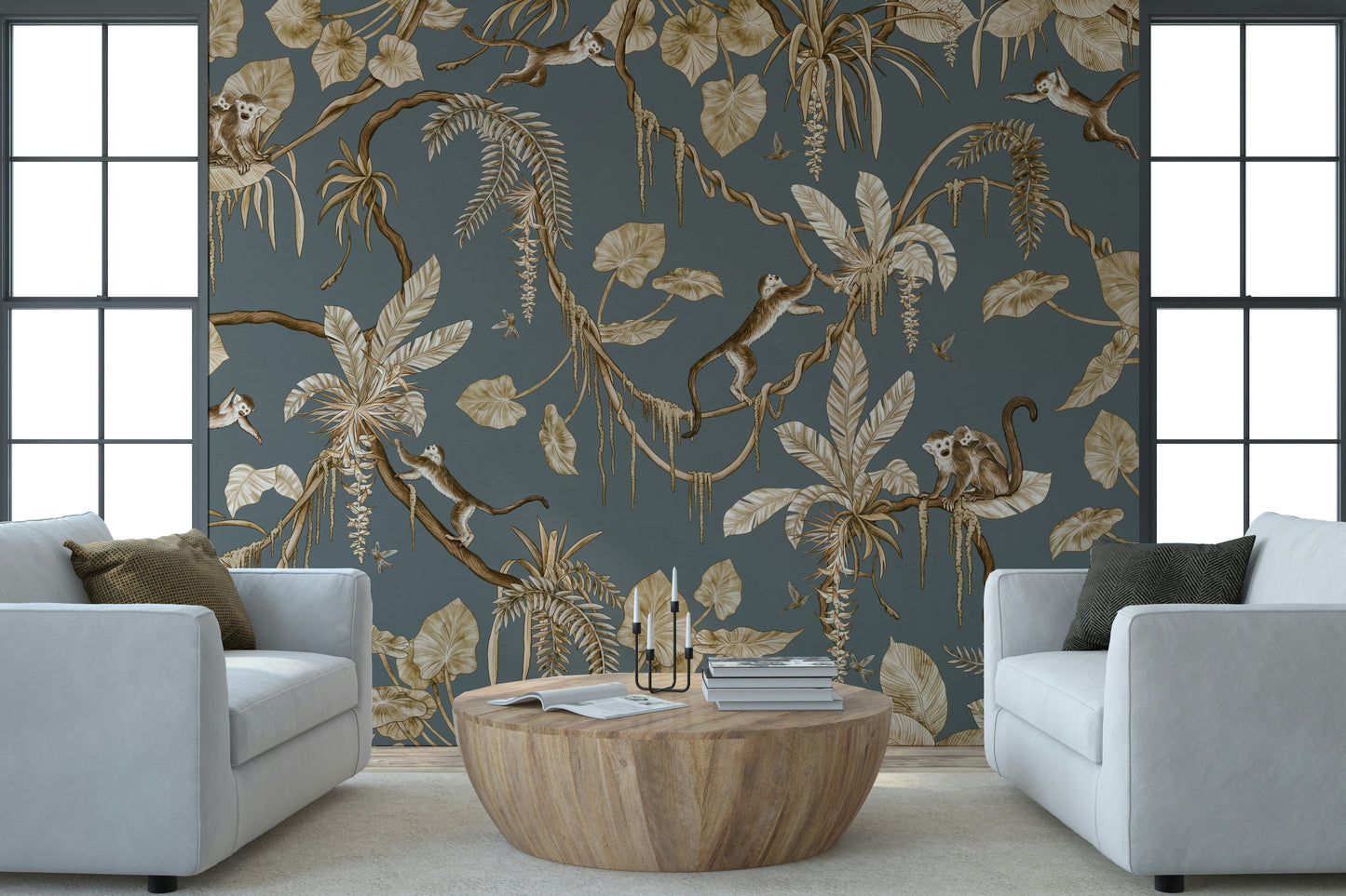 Artistic mural blending exotic animals and vibrant tropical plants