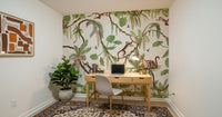 Tropical jungle mural with monkeys swinging on vines – animal wallpaper, jungle wallpaper, tropical wallpaper