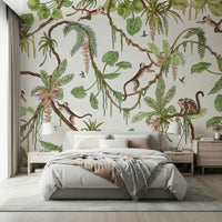 Lively monkeys perched on branches in a tropical setting – animal wallpaper, jungle wallpaper, tropical wallpaper.