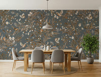 Nature-inspired mural capturing birds and flowers in tranquil balance and beauty