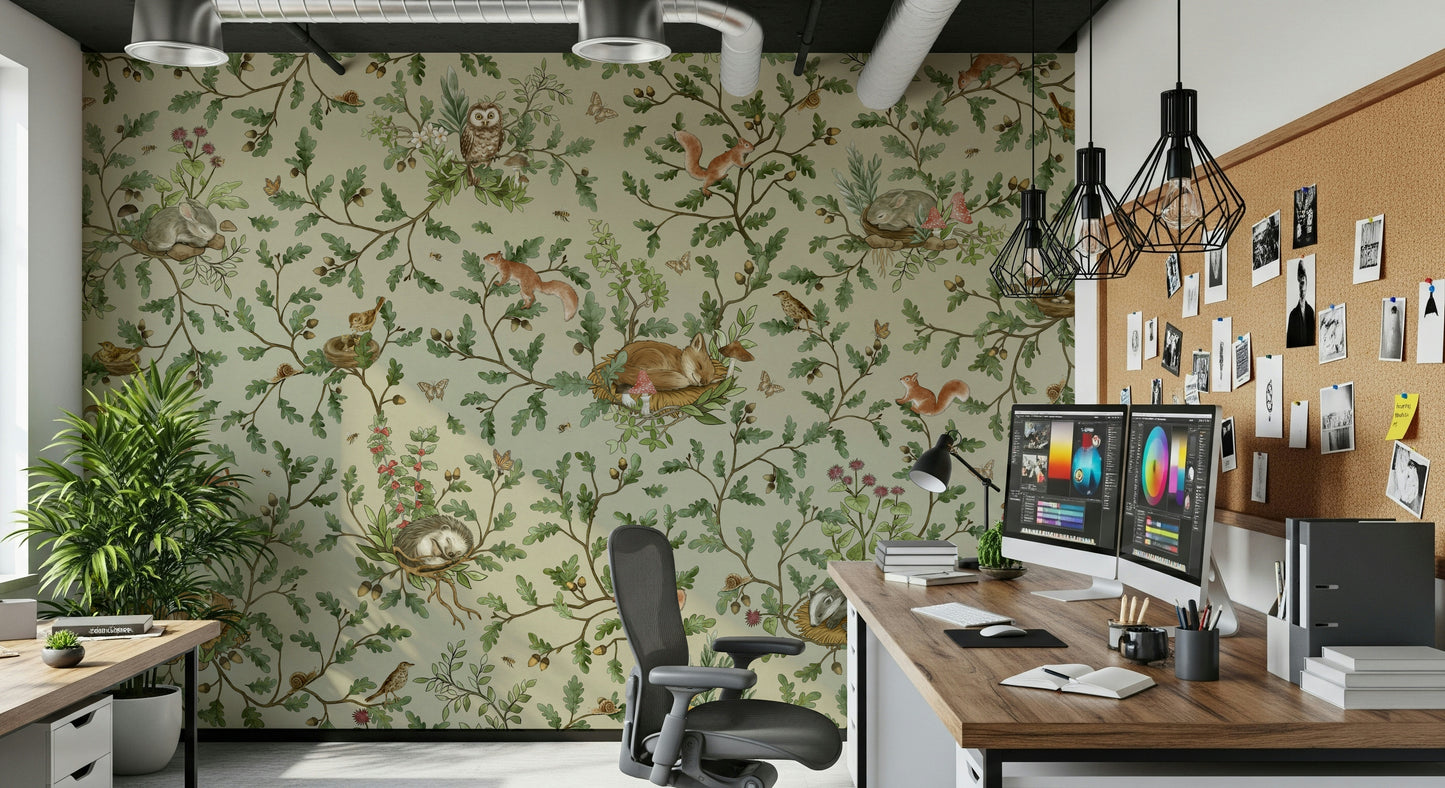 Woodland Naptime Tales Wall Mural designed to bring warmth and calm to bedtime spaces.