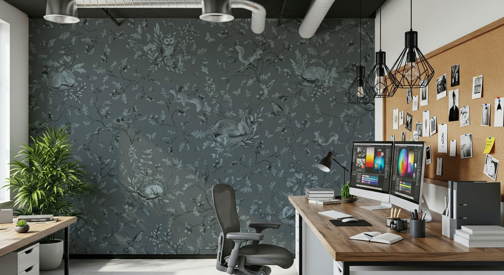 Woodland Slumber Wall Mural featuring a serene forest bathed in soft morning mist.