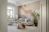 Dreamy Mineral Layers Rose Gold wall mural featuring soft marble textures infused with shimmering rose gold accents.