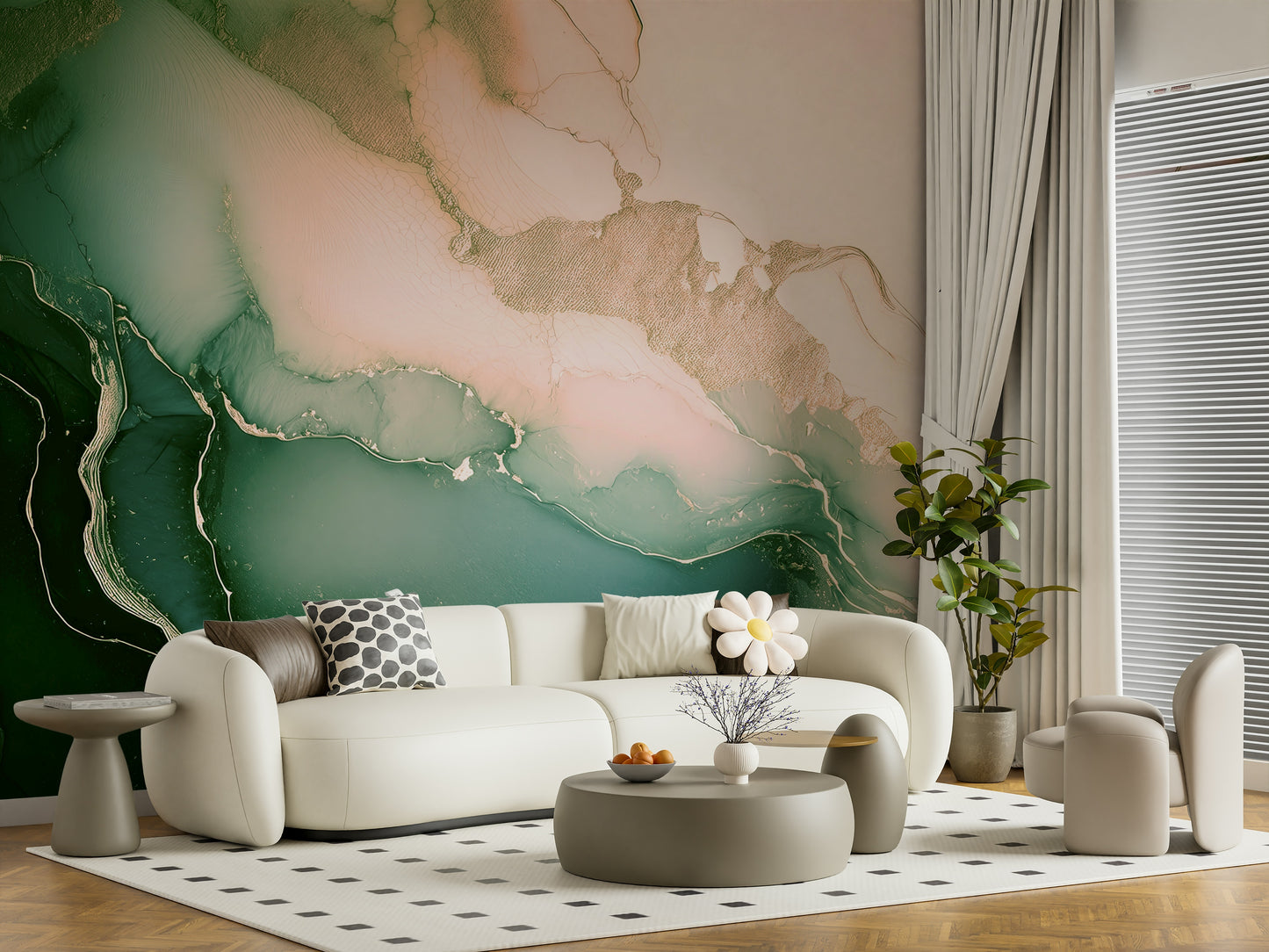 Soft Mineral Hues Sage-Rose mural inspired by stone layers and gentle mineral color transitions.