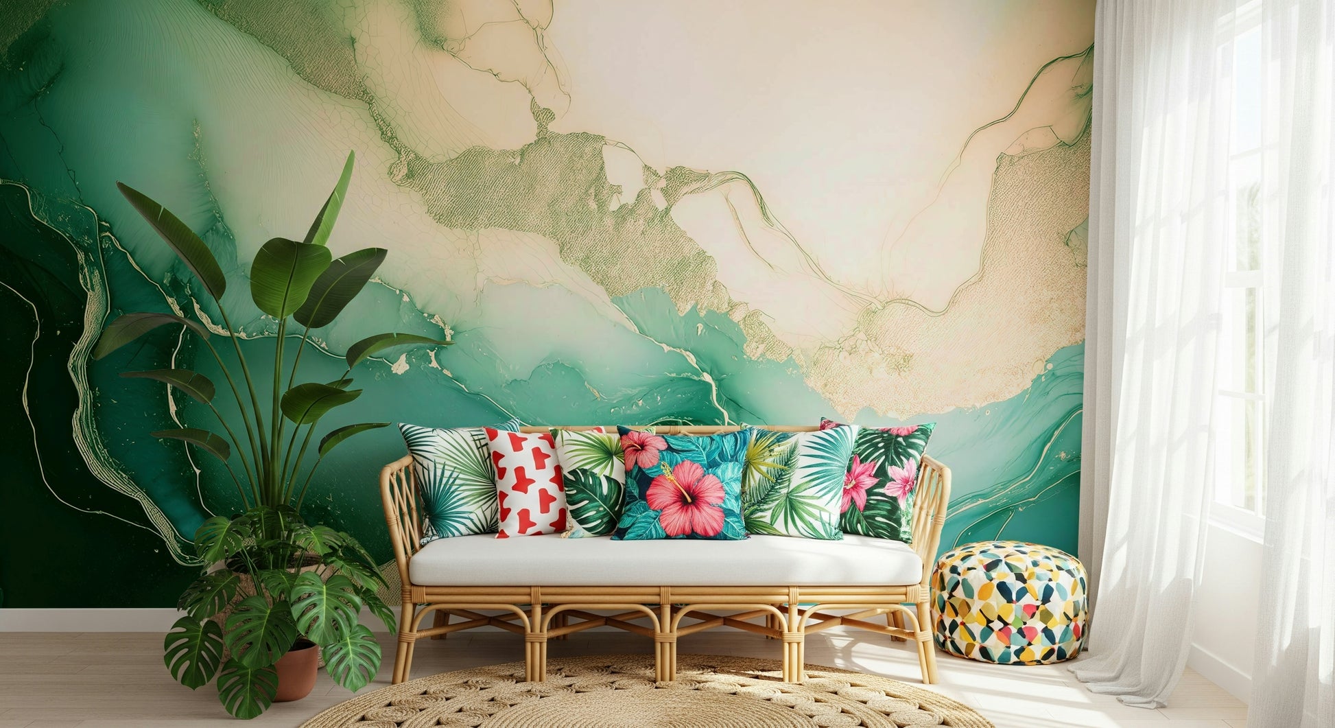 Emerald Marble Hues design mural inspired by natural stone veining for a luxurious modern space.