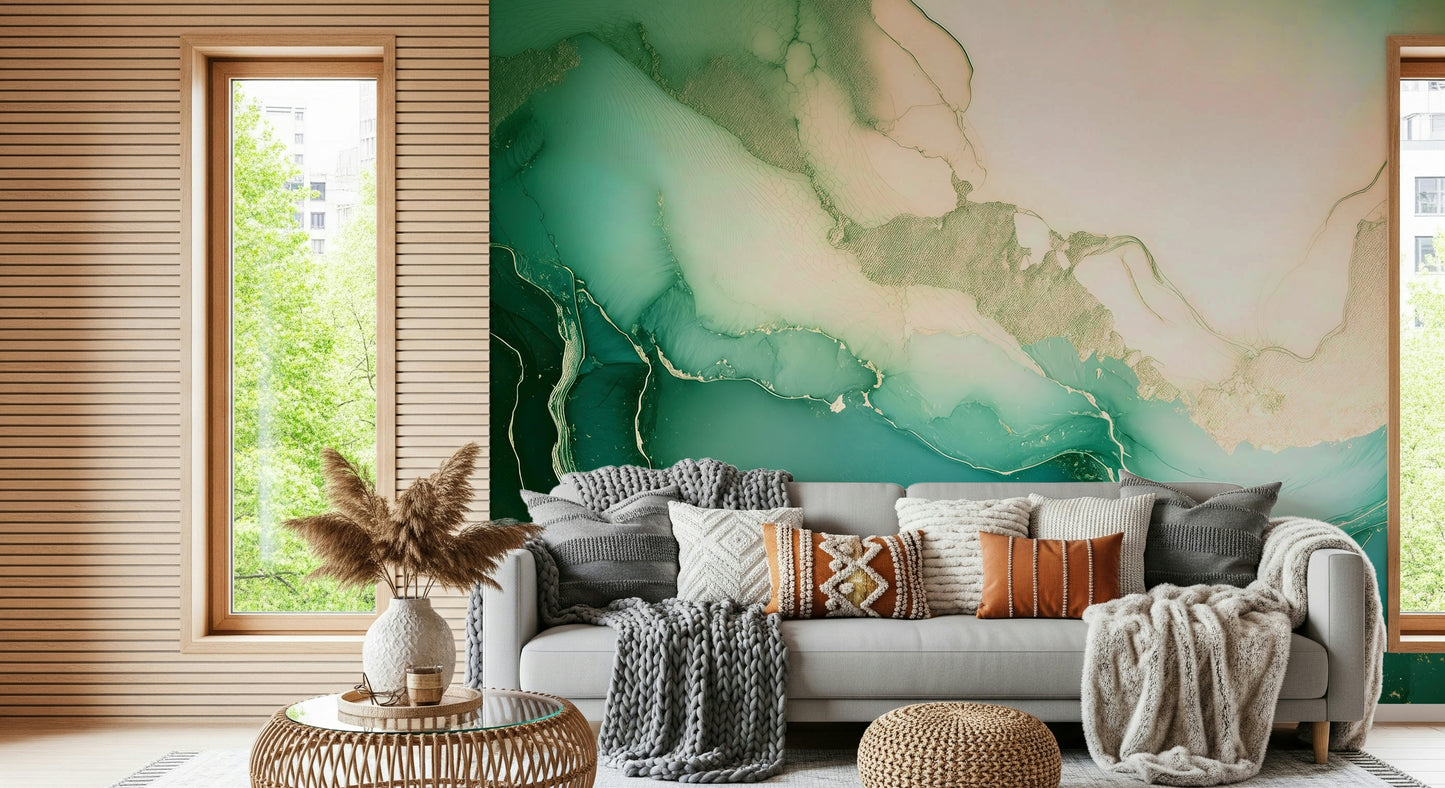 Emerald Marble Hues Wall Mural
