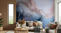 Blue mineral-inspired mural with textured layers evoking the beauty of natural stone and geodes.